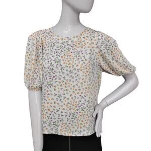 Elodie Ditsie Floral Blouse Size Small White Purple and Yellow Balloon Sleeves